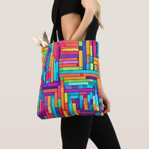 Bolsa Tote Neon Grid - Abstrato Mosaico Colorido
