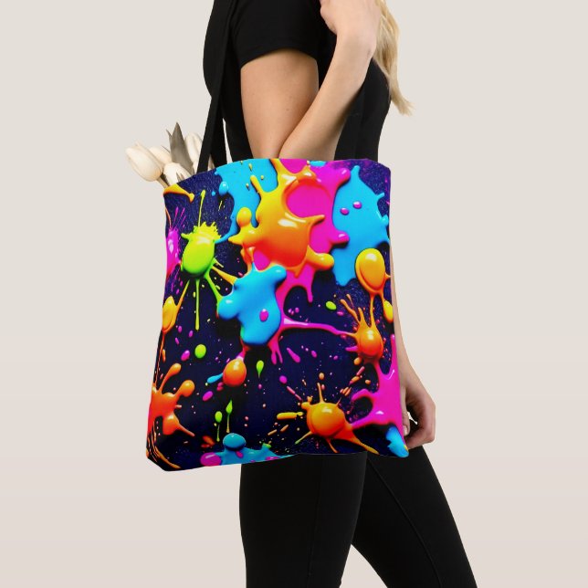 Bolsa Tote Neon Paint Splatter Abstrato Art (Close Up)