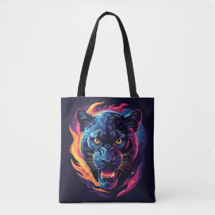 Bolsa Tote 🐆 Neon Panther Fúria Selva Elétrica Brilho Rua