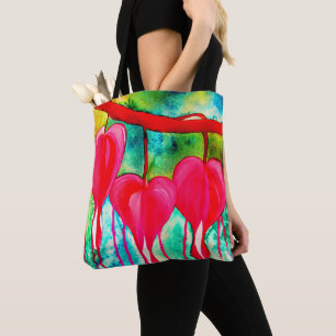 Bolsa Tote Neon rosa Hemorragia Corações flores de arte