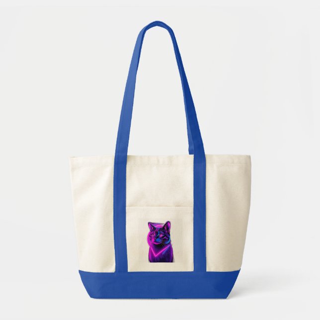 Bolsa Tote Neon Synthwave Cat Art (Frente)