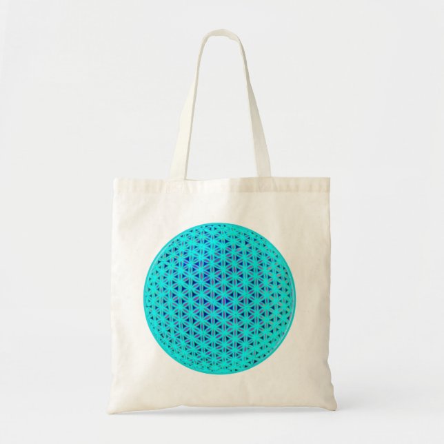 Bolsa Tote Néon Teal e Flor Azul da Vida (Frente)