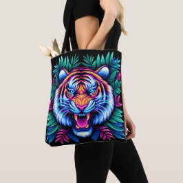 Bolsa Tote Neon Tiger e folhas da selva