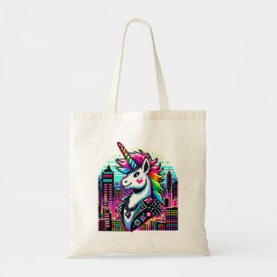 Bolsa Tote Neon Urban Unicorn - Pixel Art Cityscape