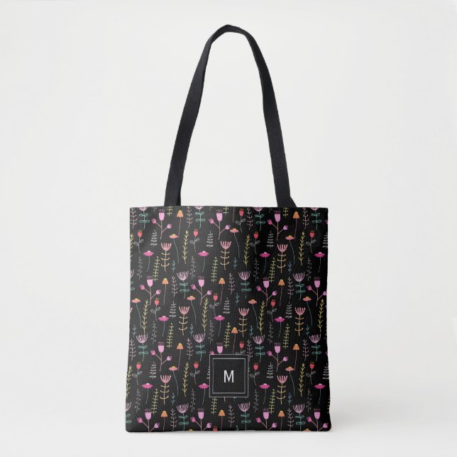 Bolsa Tote Neon Wildflower em Black, (Frente)
