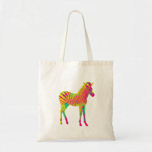 Bolsa Tote Neon Zebra Baby Animal Psicodélico Retro