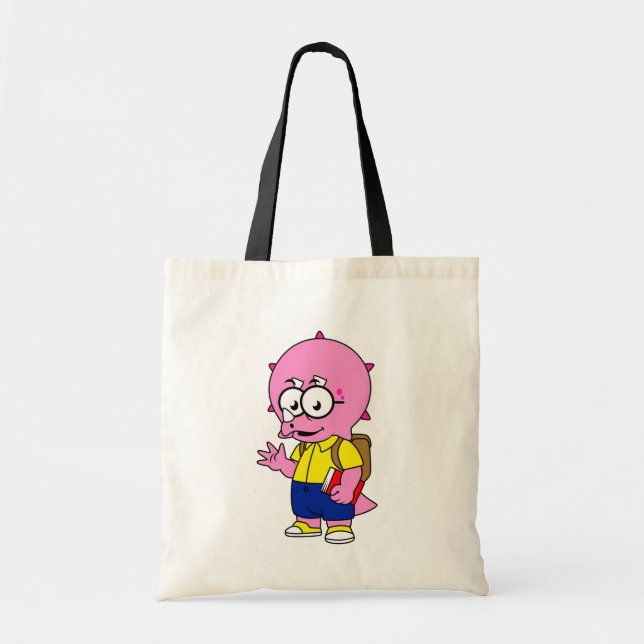 Bolsa Tote Nerd Tricerátops Com Mochila E Livro De Texto. (Frente)