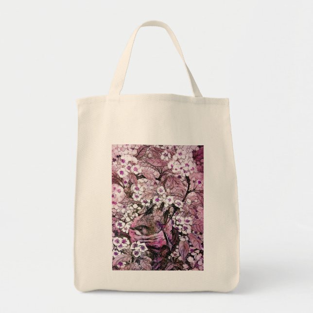 Bolsa Tote NEST DO PÁSSARO, rosa violeta branco (Frente)