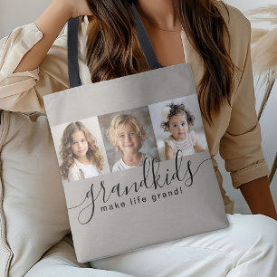 Bolsa Tote Netos Tornam a Vida Grandiosa 3 Colagem de Fotos