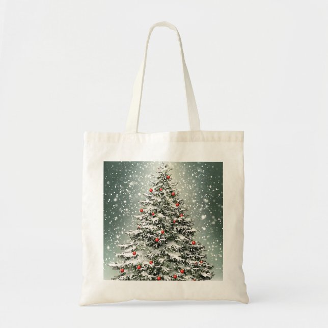 Bolsa Tote Neve Branca em Torres de Natal Verde Ornamentos Co (Frente)