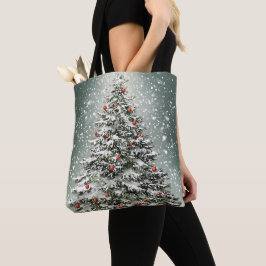 Bolsa Tote Neve Branca em Torres de Natal Verde Ornamentos Co