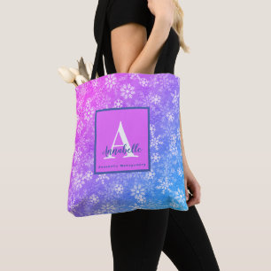 Bolsa Tote Neve Colorida Floco de Neve Cor-de-Rosa Púrpura A