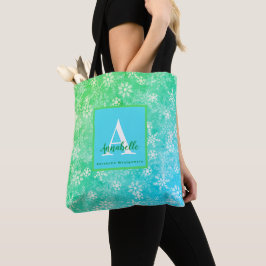 Bolsa Tote Neve Colorida Floco de Neve Cor-de-Rosa Verde Azul