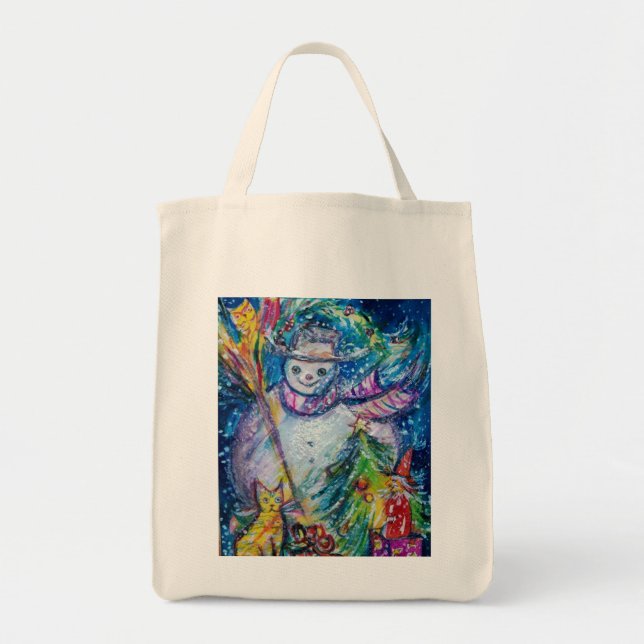 BOLSA TOTE NEVE COM ÁRVORE DE NATAL E BRINQUEDOS (Frente)