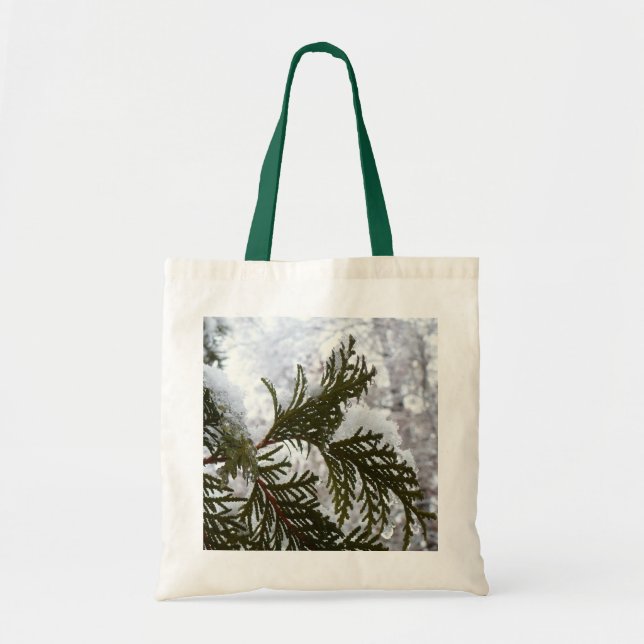 Bolsa Tote Neve nas ramificações verdes (Frente)