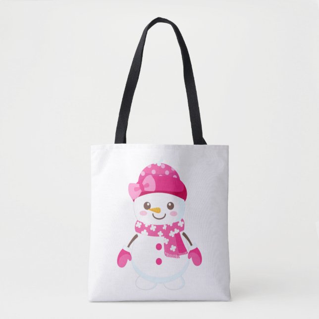 Bolsa Tote Neve Vestindo Chapéu Rosa e Scarf (Frente)