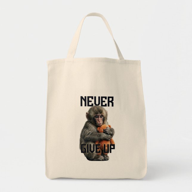 Bolsa Tote Never Give Up - Resilient Baby Monkey with Teddy B (Frente)