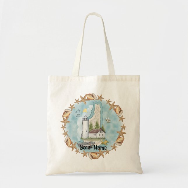 Bolsa Tote New Hampshire Shells Lighthouse (Frente)