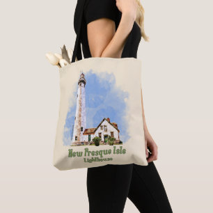 Bolsa Tote New Presque Isle Lighthouse Watercolor - Michigan
