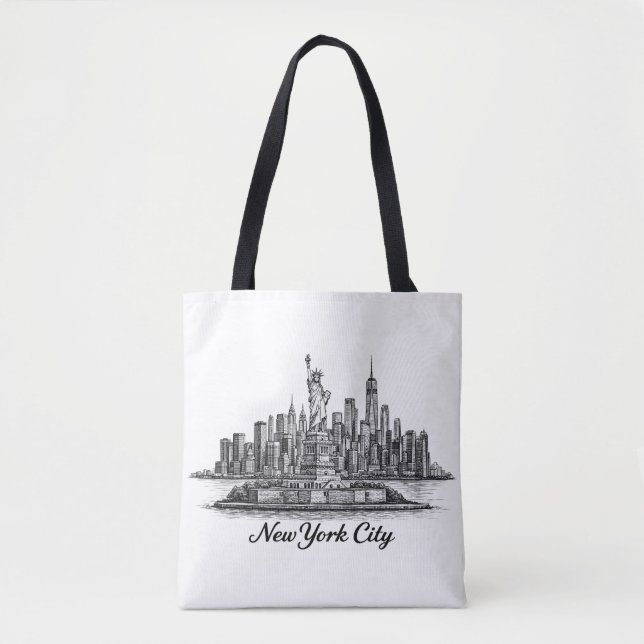 Bolsa Tote New York City Skyline Line Art Illustration (Frente)