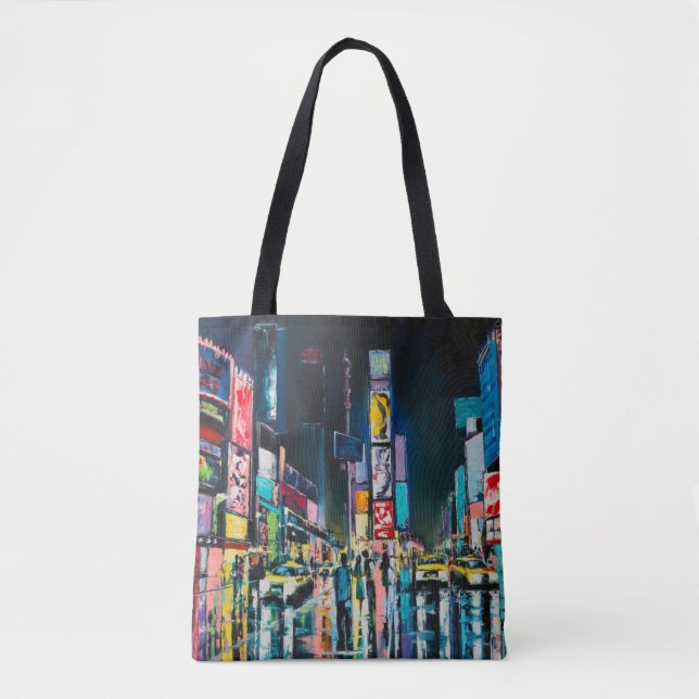 Bolsa Tote "New York" oil painting, a night view of New York, (Frente)