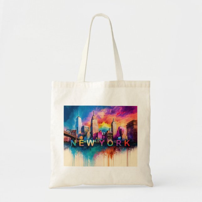 Bolsa Tote New York Skyline Abstrato Art (Frente)