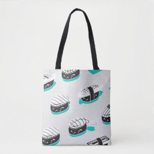 Bolsa Tote Nigiri sushi, padrão de colheita neon.