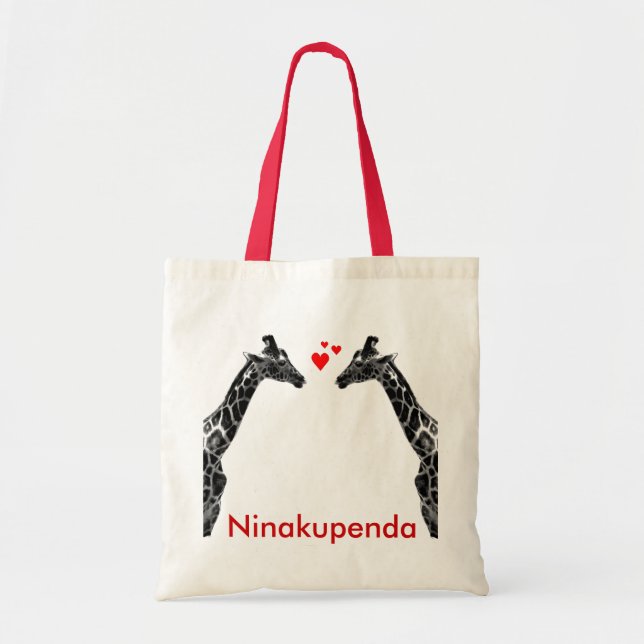Bolsa Tote Ninakupenda "eu te amo" saco do girafa (Frente)