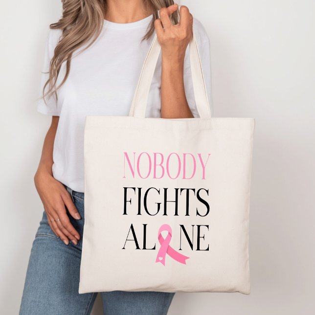 Bolsa Tote Ninguém Luta Sozinho Com A Canvas De Fita Rosa (Criador carregado)