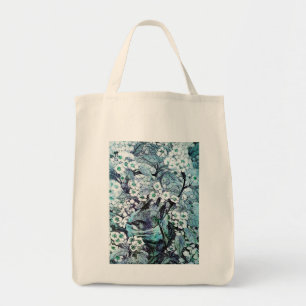 Bolsa Tote NINHO do PÁSSARO, azul branco