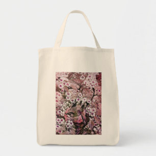 Bolsa Tote NINHO do PÁSSARO, preto do rosa da violeta branca