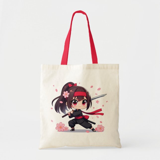 Bolsa Tote Ninja guerreira bonita floresce (Frente)