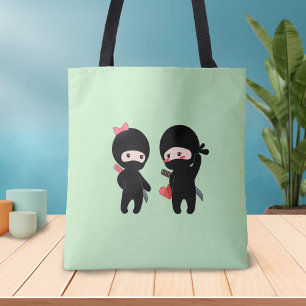 Bolsa Tote Ninja Pair, Boy and a Girl on Green