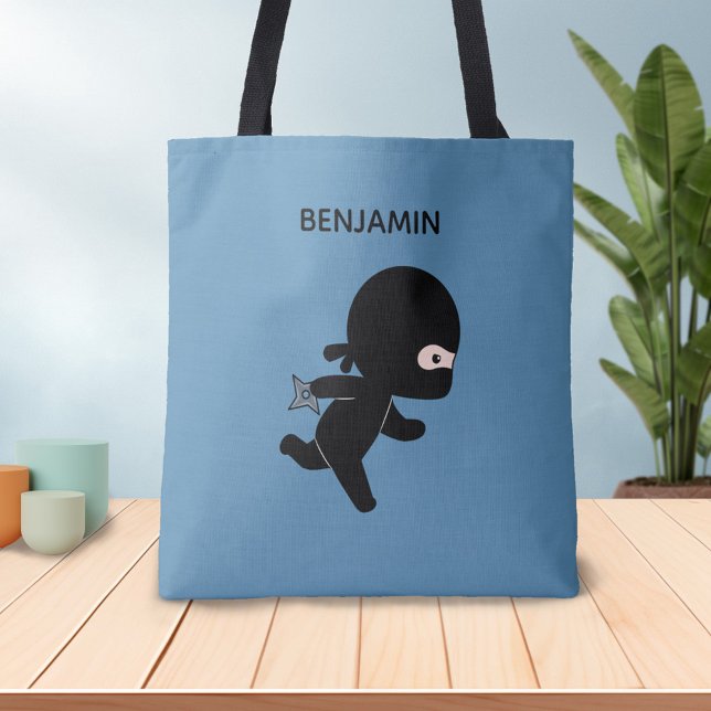 Bolsa Tote Ninja Pequeno com Nome Personalizado em Azul (Criador carregado)