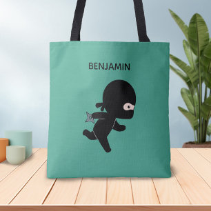 Bolsa Tote Ninja Pequeno com Nome Personalizado em Verde Escu