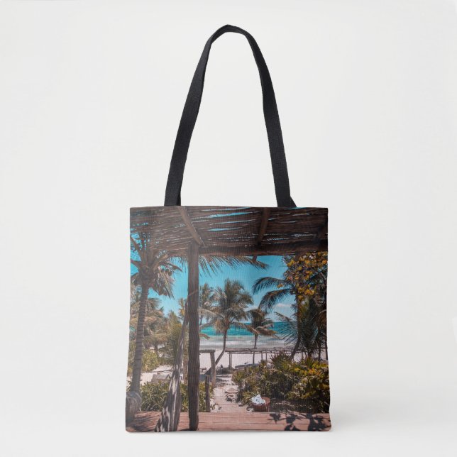 Bolsa Tote Nipa hut sob palmeiras de coco (Frente)