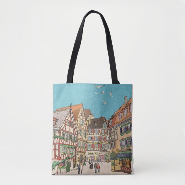 Bolsa Tote No Mercado de Natal, Estrasburgo França Inspirada  (Frente)