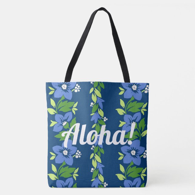 Bolsa Tote Noelani Lei Havaiana Floral Stripe Blue (Frente)