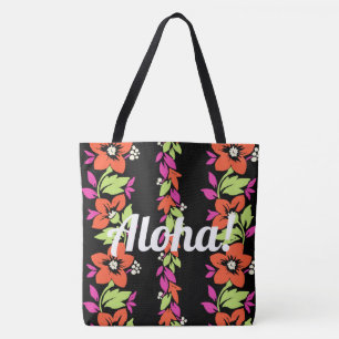 Bolsa Tote Noelani Lei Havaiana Floral Stripe Coral e Preto