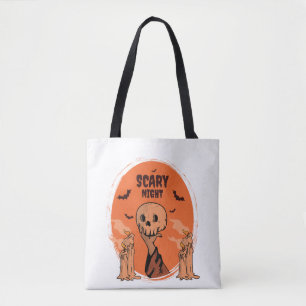Bolsa Tote Noite Assustadora Crânio de Halloween e Desenho de
