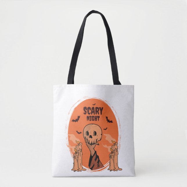Bolsa Tote Noite Assustadora Crânio de Halloween e Desenho de (Frente)