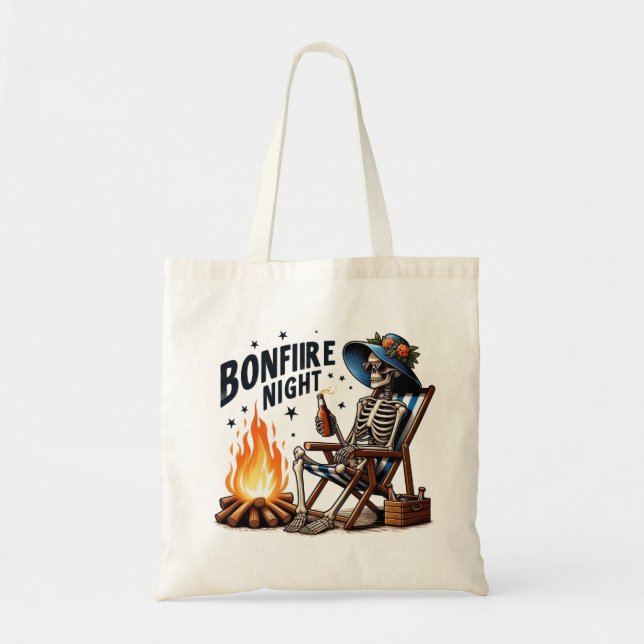 Bolsa Tote Noite Bonfire - Bebendo do esqueleto pelo fogo (Frente)