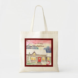 Bolsa Tote Noite Cottage Watercolor - Pintar Cores de Água -