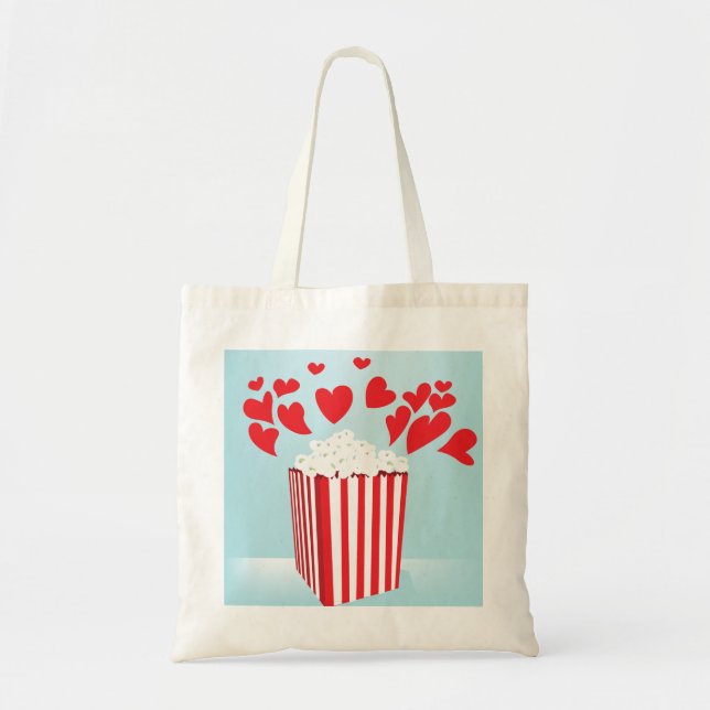 Bolsa Tote Noite de Cinema com Pipoca e Corações (Frente)