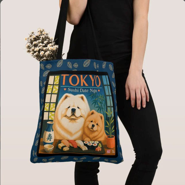 Bolsa Tote NOITE DE DATA DE SUSHI EM TOKYO  Art Muse  -Chow (Criador carregado)