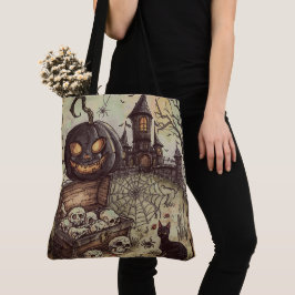 Bolsa Tote Noite de Halloween: A Abóbora Preta Assustadora Gu