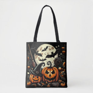 Bolsa Tote Noite de Halloween - Abóboras, Morcegos e Delícias
