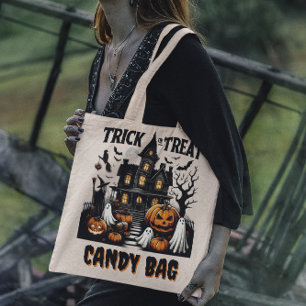 Bolsa Tote Noite de Halloween em uma casa assombrada com abób