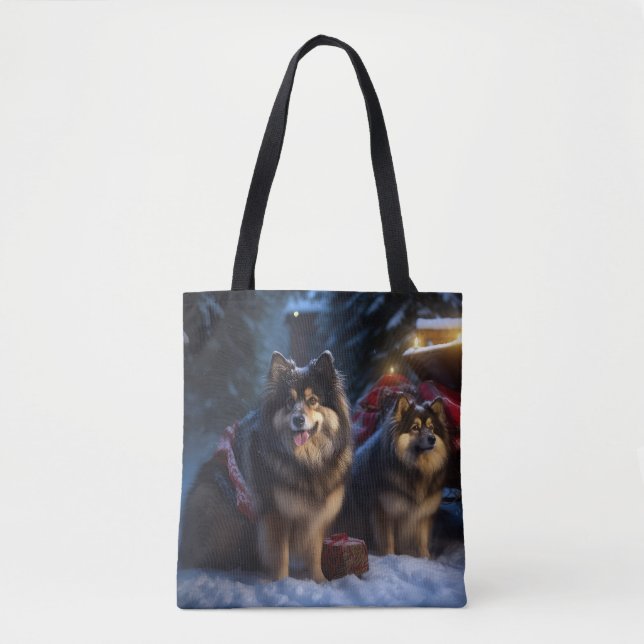 Bolsa Tote Noite de Natal Finlandesa de Lapphund Snowy Sleigh (Frente)