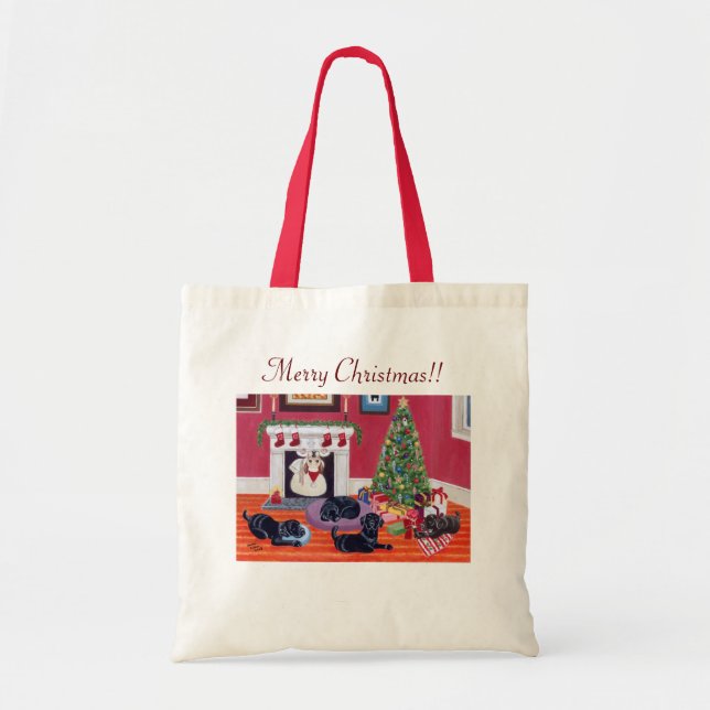 Bolsa Tote Noite de Natal Labradors (Frente)
